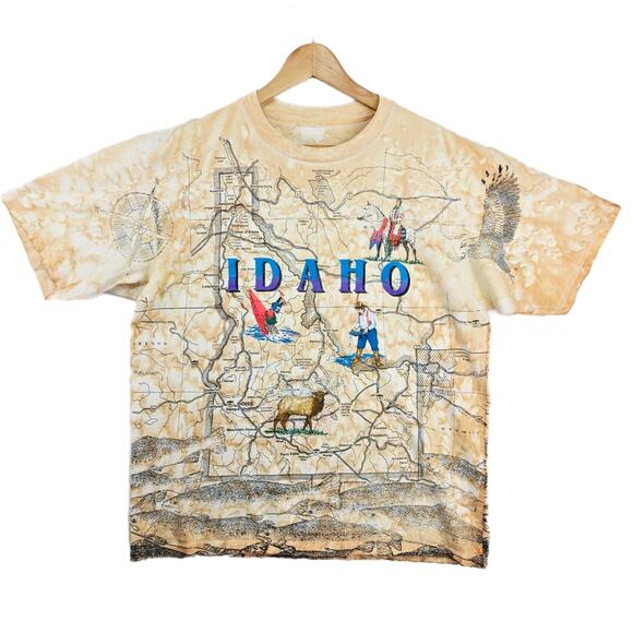 Vintage Idaho State Map Mens Shirt XL Tie Dye AOP Single Stitch 90s Grunge - Picture 1 of 10